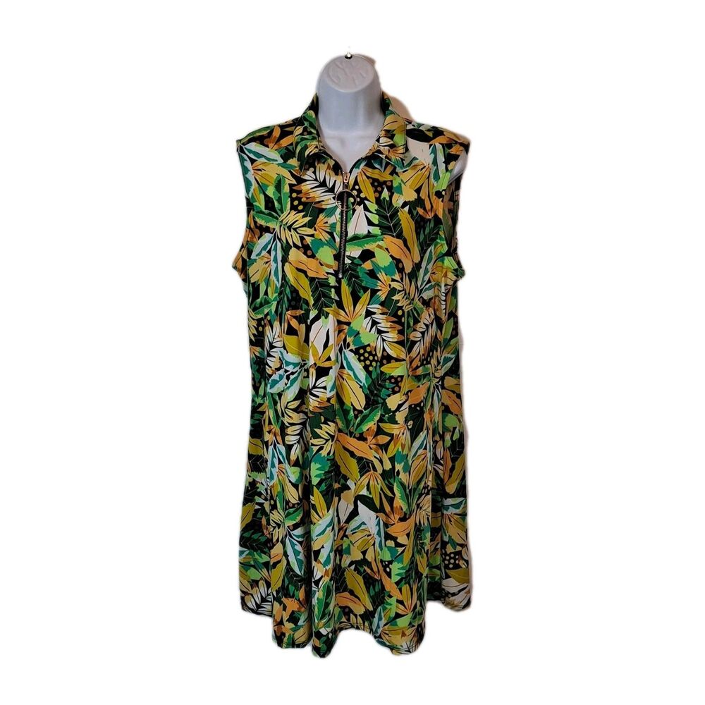 Ava & Grace Tropical Mini Dress Sz XL Green Yellow Sleeveless Resort Wear Cruise